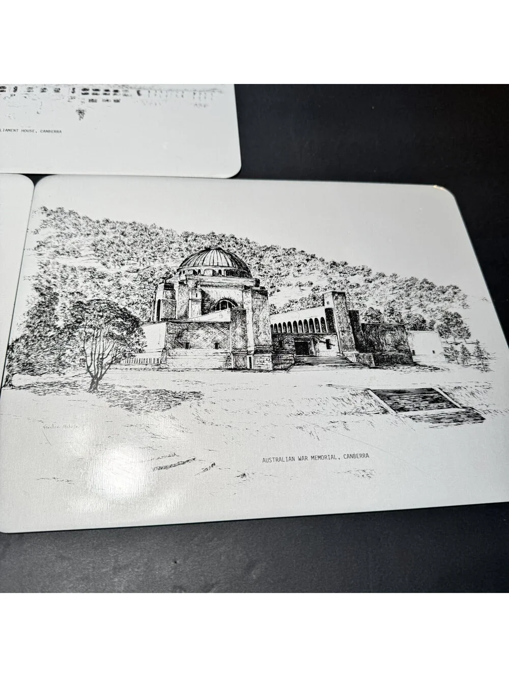Vtg Cork Back Placemats Black & White 5 Canberra Australia Landmarks  8” x 11.5”